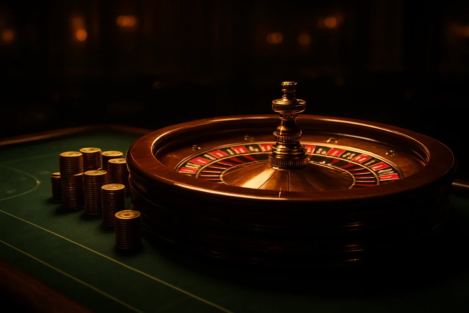 Elegant live casino table with glowing roulette wheel and golden chips